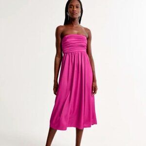 Abercrombie & Fitch Emerson Ruched Strapless Midi Dress